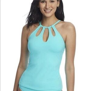 LA BLANCA Island Goddess High Neck Keyhole Tankini Top in Aquamarine Size 4